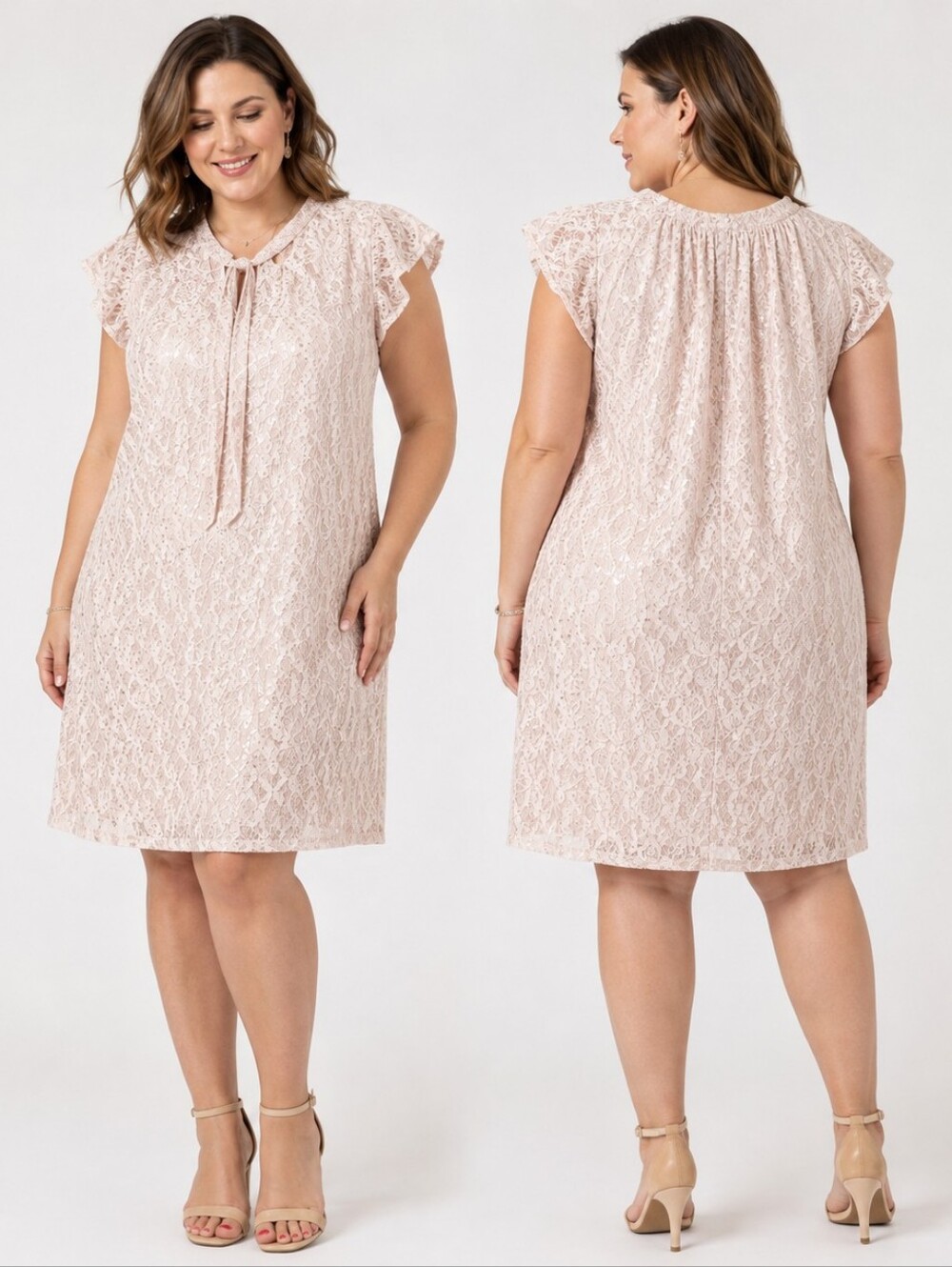 Maia Size 14 Blush Pink Lace Sequin Lined Shift Dress Romantic Wedding Guest Coq